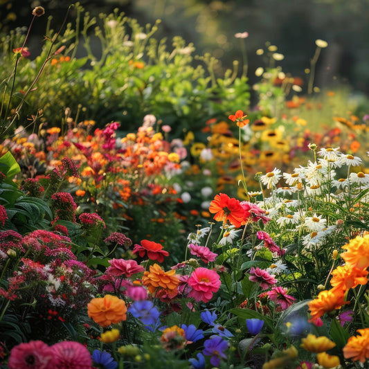View of beautiful coloured cut flower garden.